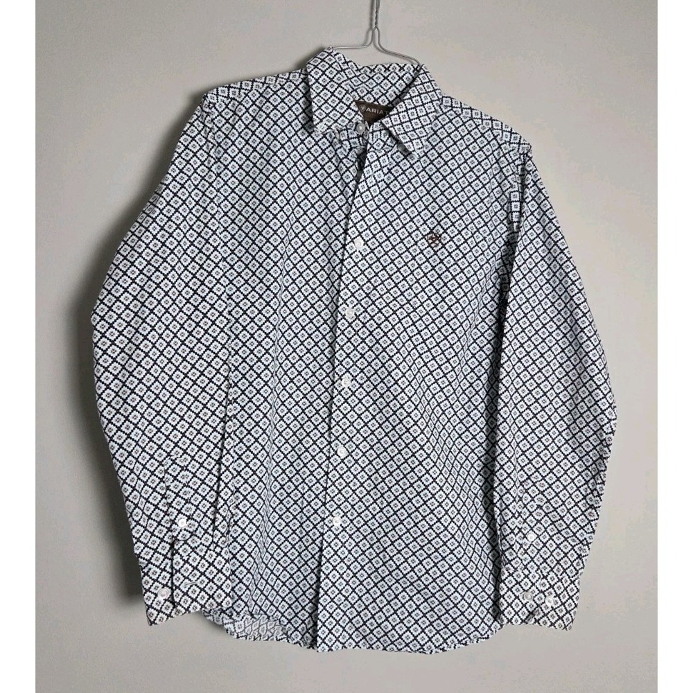 Ariat Boys Button Up Shirt XL White  Geometric‎ Long Sleeve